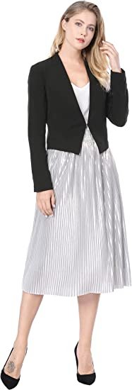 Women's Work Office Suit Collarless Casual Cropped Blazer Jacket