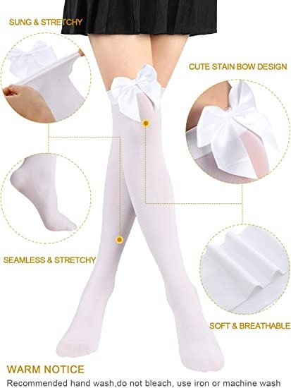 Satin Bow Stockings Women Opaque Thigh High Stockings Over Knee Long Stockings (1 Pairs)