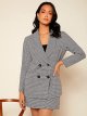 Women's 2 Piece Outfits Houndstooth Double Breasted Blazer and Skirt Suit Set